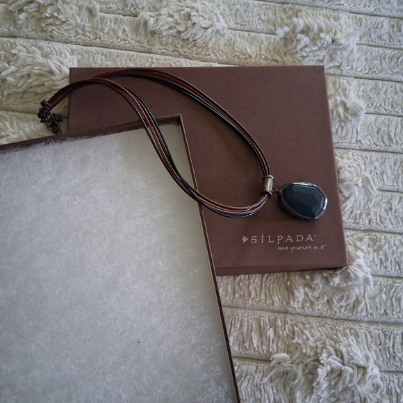 Silpada Brown Leather With Blue Jade Stone - Picture 1 of 3